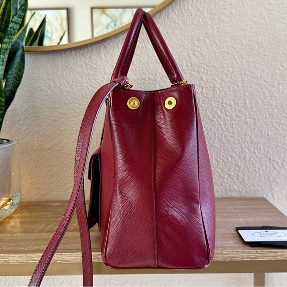 PRADA GALLERIA LUX SAFFIANO 2WAY TOP HANDLE SATCHEL BURGUNDY BAG ONE OF A KIND - Picture 8 of 16
